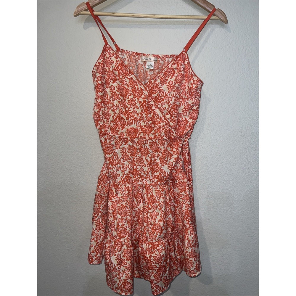 Band of The Free Carolina Strapy ORANGE/BEIGE Floral Faux Wrap Lined Dress MED